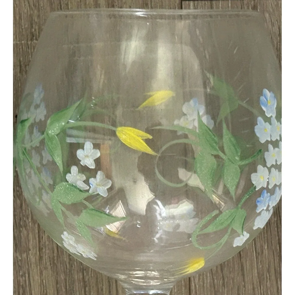 4 Hand Painted Wine Glasses Multicolor Floral 8.5